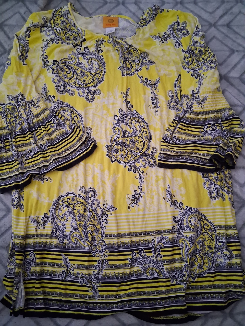Ruby Rd. Yellow Paisley Long-Sleeve Bell-Sleeve Dress